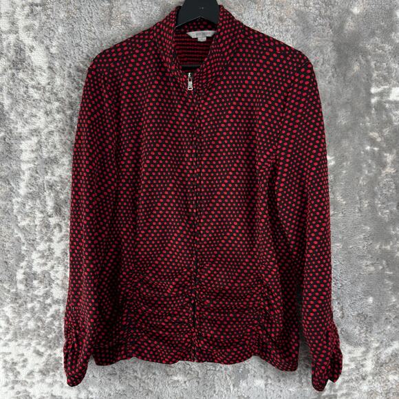 Erin London Size XL Polka Dot Stretch Full Zip Jacket Red Black Long Sleeve - Picture 1 of 9